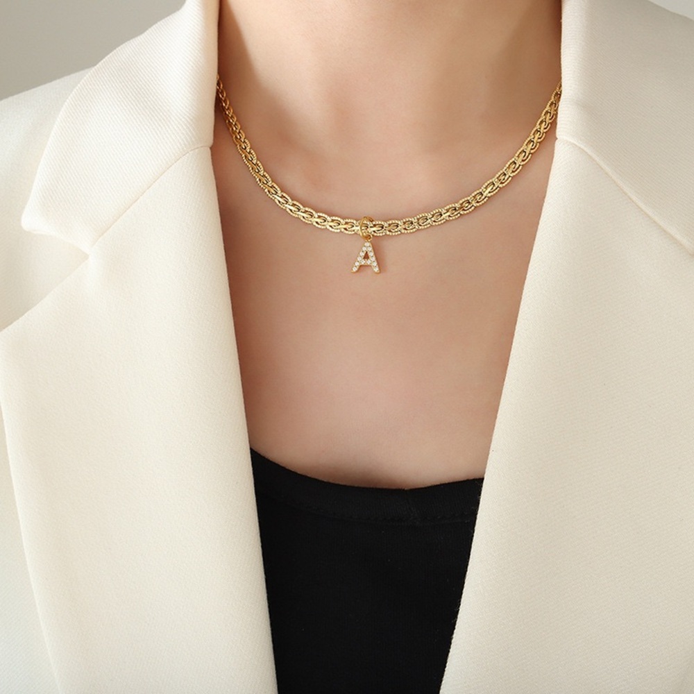 Brass Inlaid Zircon Letter Pendant Necklace 10050087326